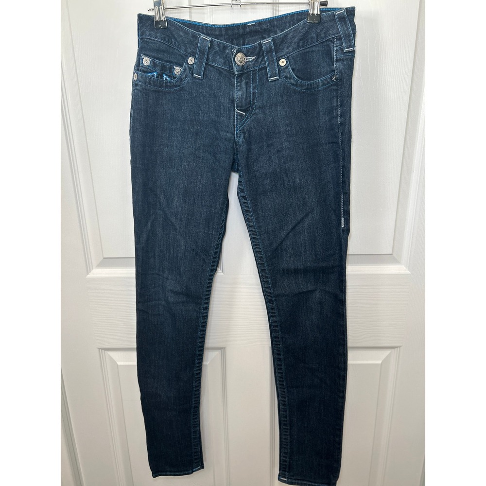 True Religion Skinny Jeans Dark Wash Denim Blue Stitch USA‎ Made Size 29